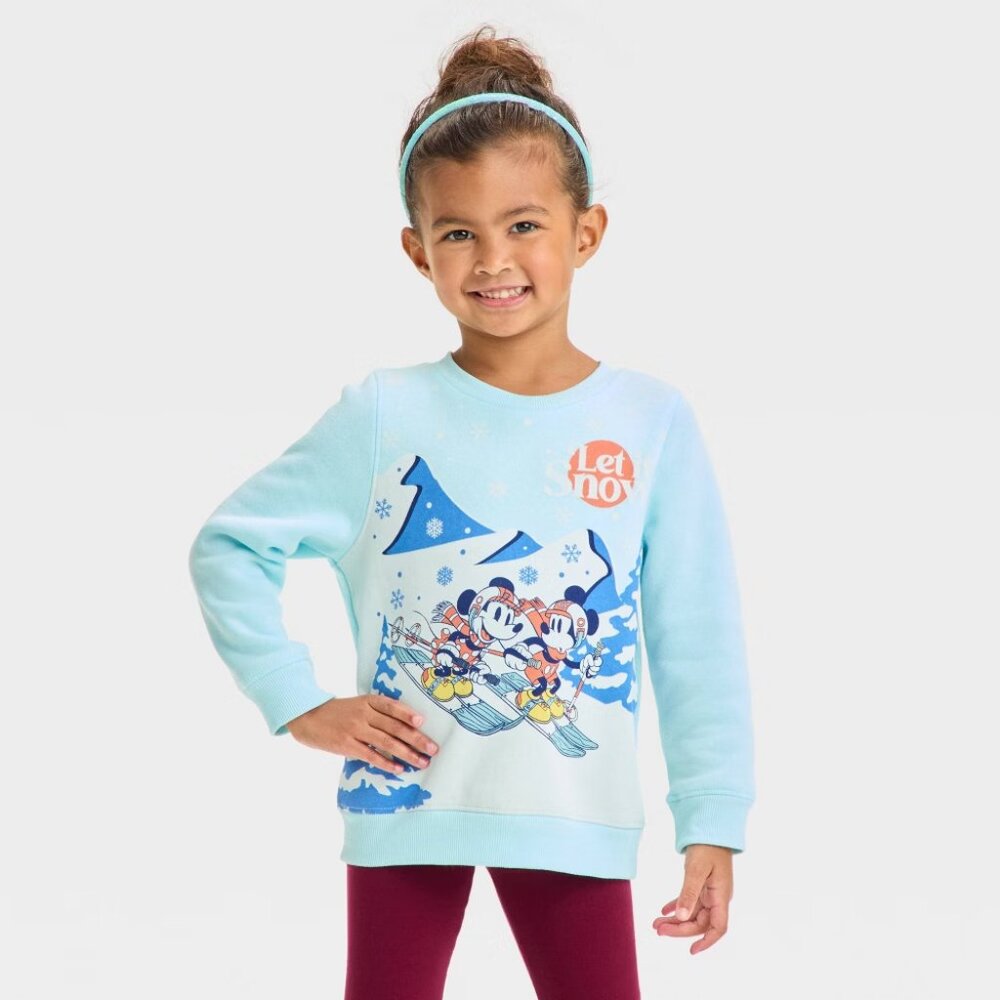 Toddler Disney Mickey Mouse & Friends Skiing "Let It Snow" Fleece Pullover Blue
